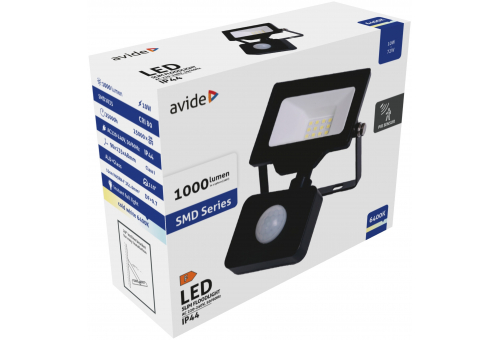 Avide LED Flood Light Slim SMD 10W CW 6400K PIR